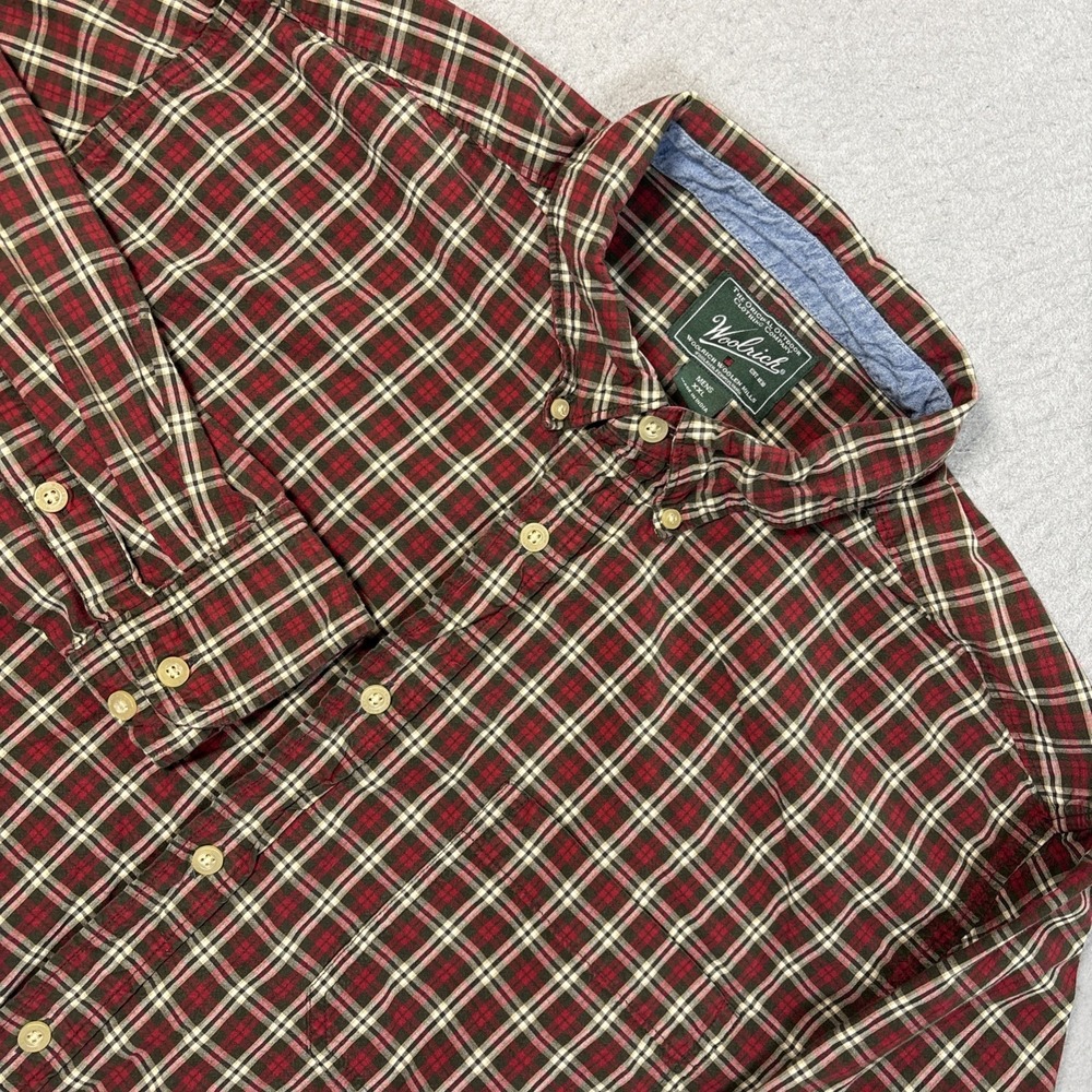 Y2K Woolrich Shirt Men' Large Red Plaid Long Sleeve Button Up Casual Outdoor XXL